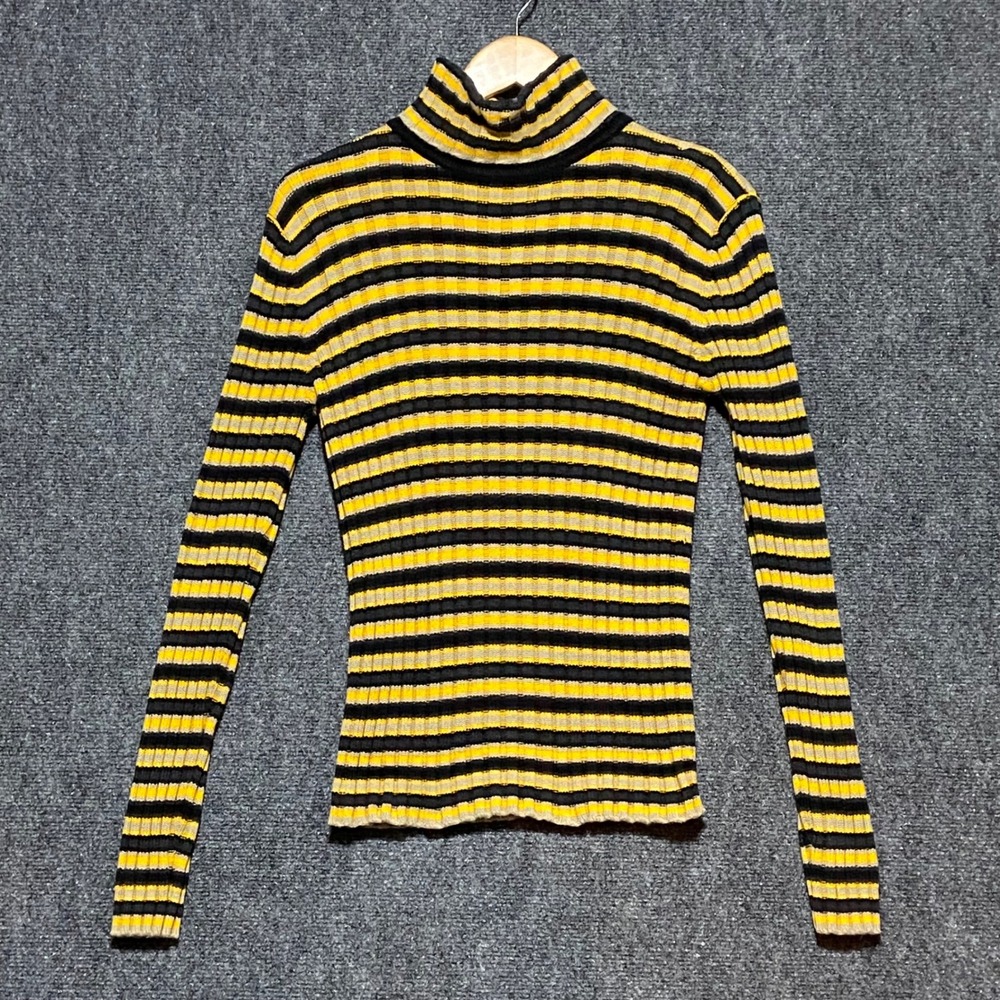 Polo‎ Jeans Co Ralph Lauren Striped Turtleneck Sweater Women Size L Black Yellow